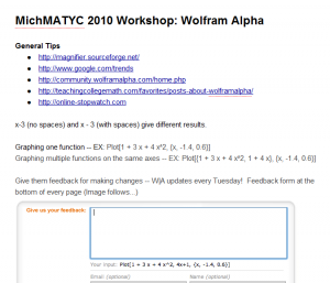 Image of Google Doc for Wolfram Alpha Workshop