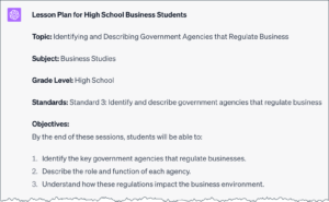 Text for beginning of lesson plan about government agencies that regulate businesses